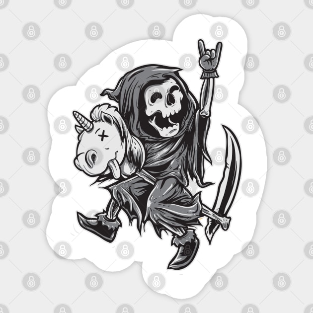 Reaper on a Toy Unicorn Funny Halloween T Shirts & Gifts Sticker by creative